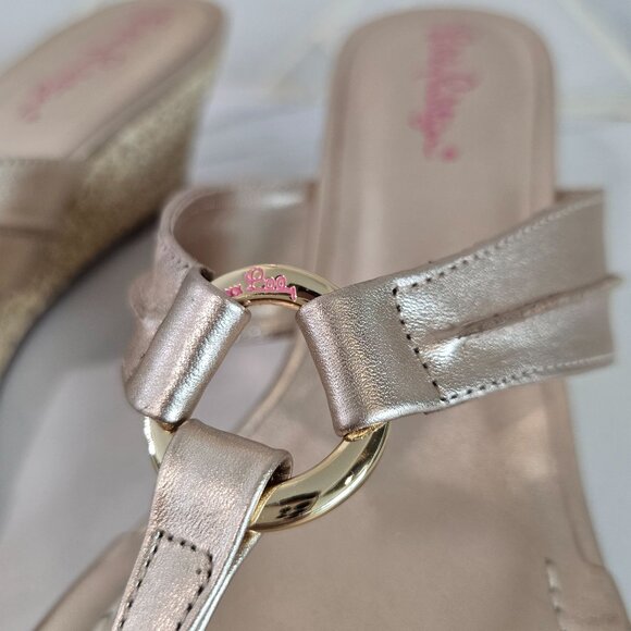 Lilly Pulitzer mckim Gold Wedge espadrille Sandals Size 9.5 With Braided Heel - Picture 4 of 12